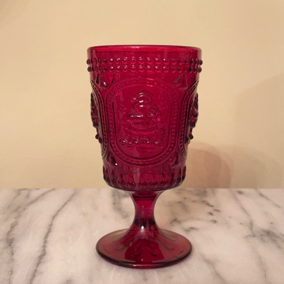 2 new Pottery Barn Red Santa Embossed Goblets Glasses - Picture 4 of 7